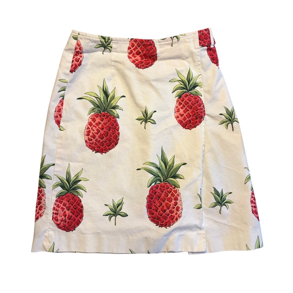 Talbots Petites White Pink Pineapple Print Cotton Stretch Mini Skirt Size 4P